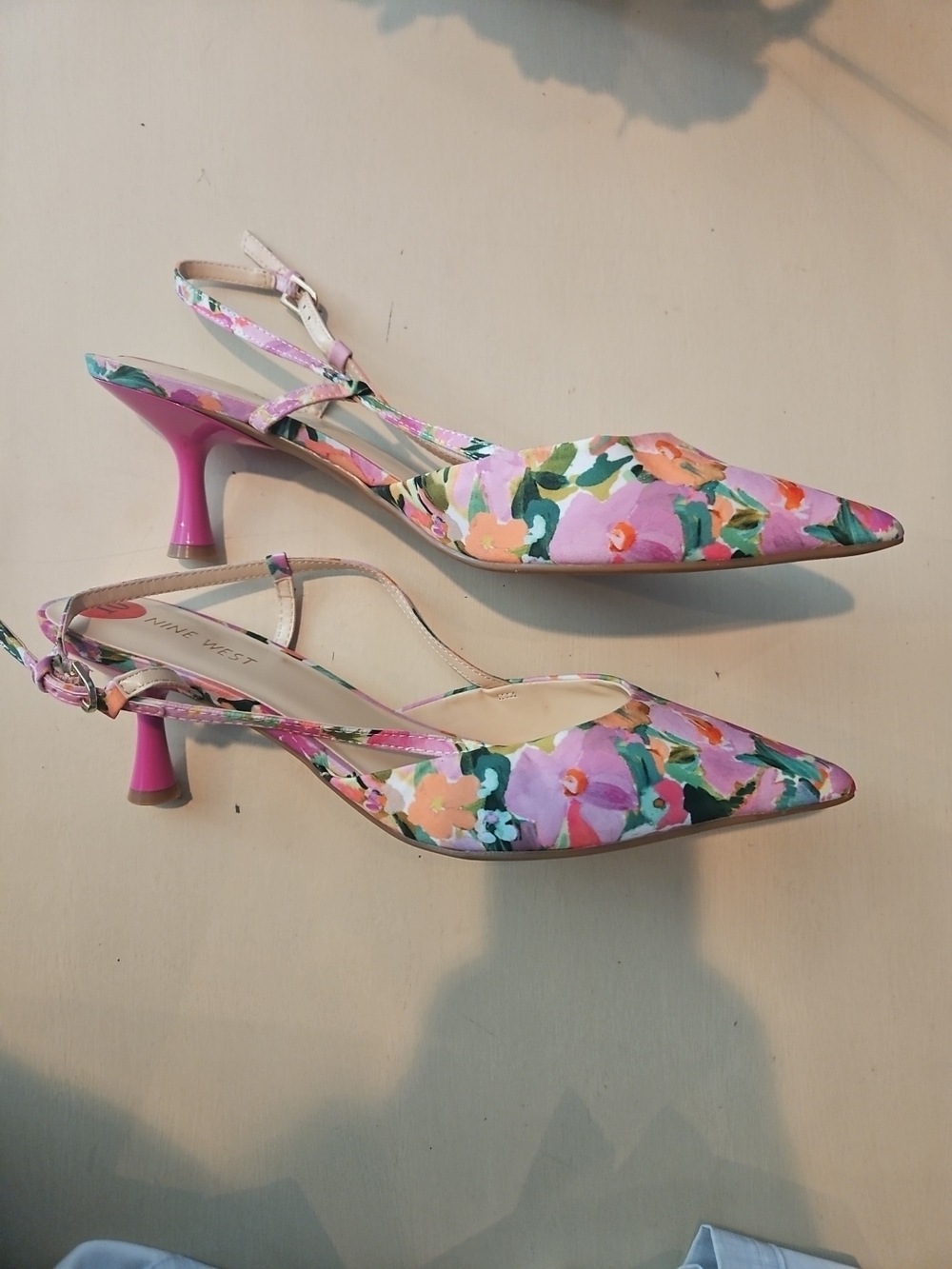 Nine West Pink Floral Slingback Pointed-Toe Kitte Heel New No Box - Picture 3 of 7